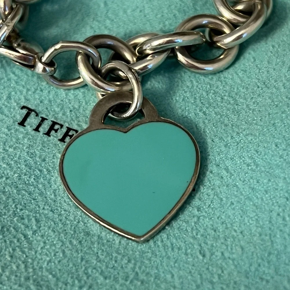 Tiffany & Co. Silver Charm Bracelet with Turquoise Heart Charm